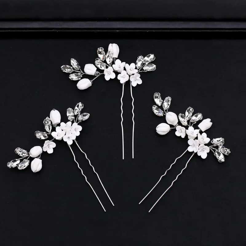 Exquisite Girl Hair Accessories Silver Rhinestone Clay Headwear Wedding Bridal Hair Fork W241007
