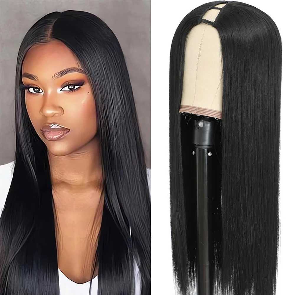 V Part Wig Silk Straight Wig 6-32 inch V Shape Synthetic Wigs No Leave Out Quick Wear Upgrade U Part Wig For Black WomenXJ241008