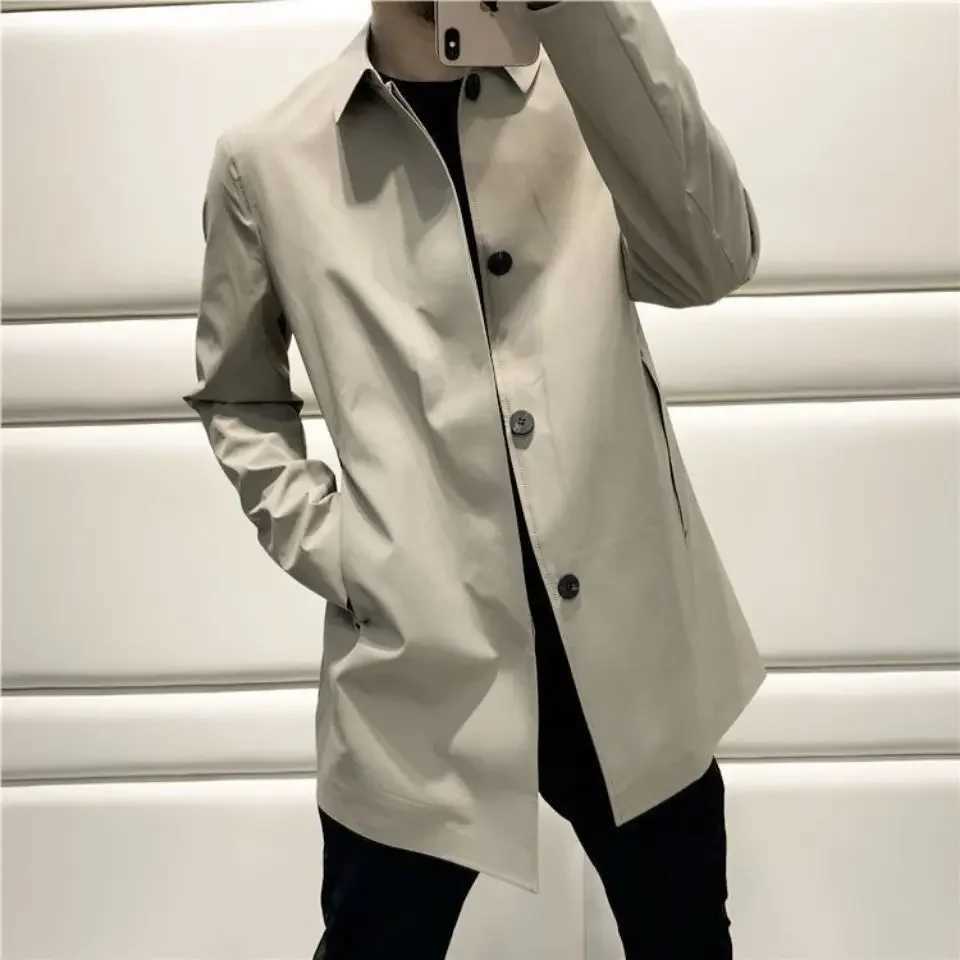 New 2023 Spring and Autumn Fashion Casual Loose Fit Mens Medium length Trench Coat Thin Regular Collar W241007
