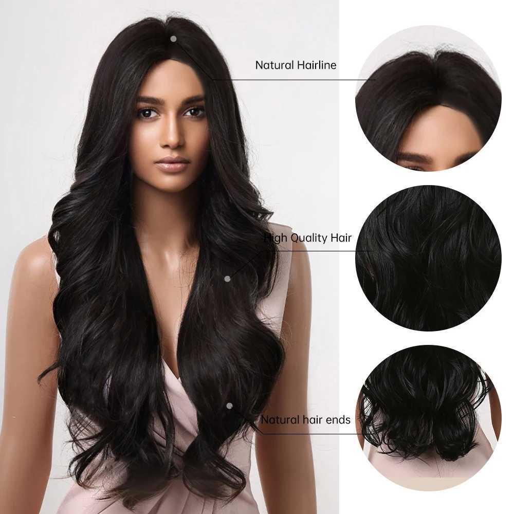 Long Wavy Black Synthetic Hair Wigs For Women Daily Party Cosplay Use Natural Long Curly Black Wig Heat Resistant FiberXJ241008