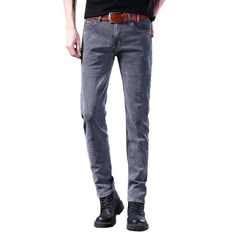 Classic casual jeans mens pants 2024 new solid color fashionable ultra-thin elastic Trouser mens brand high-quality gray denim mens pantsW240715