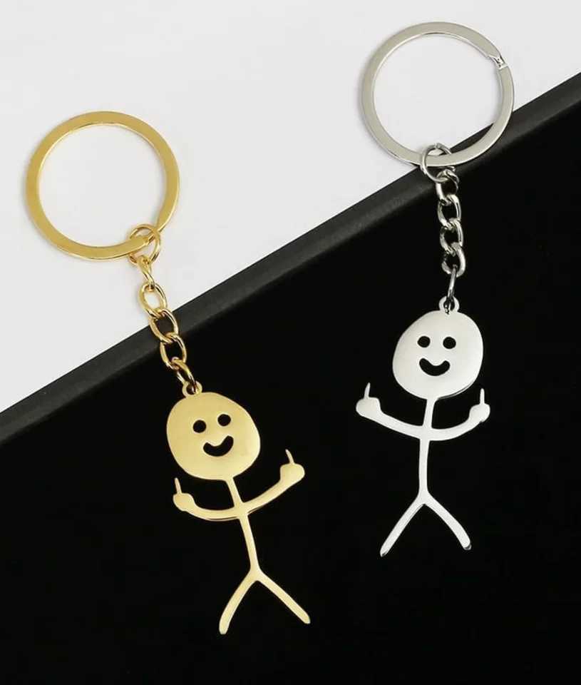 Colorful and Sparkling Fun Graffiti Stainless Steel Keychain with Middle Finger Keyring Long Distance Friendship BFF Matching JX241008