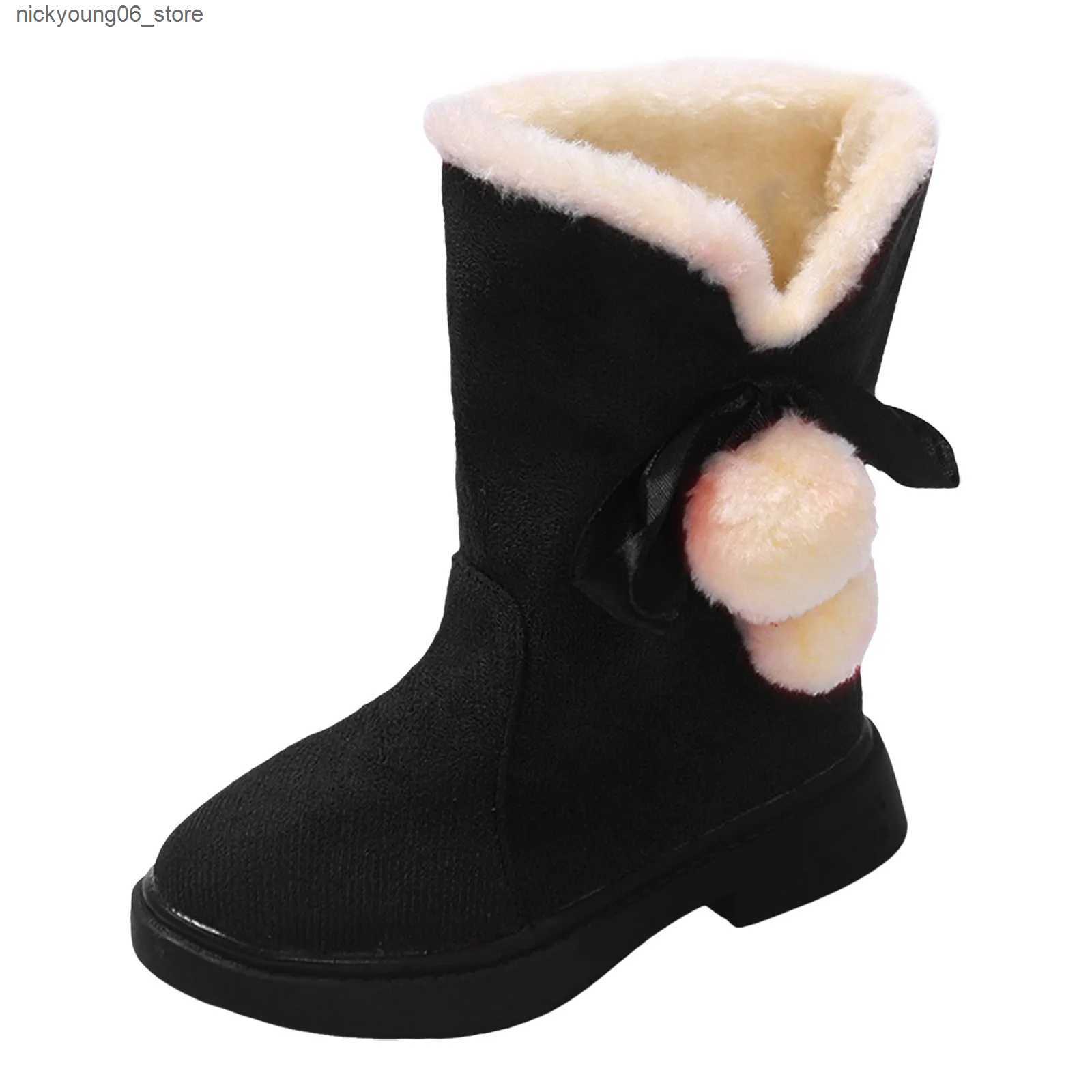 Boots Girls Winter Boots Warm Plush Christmas Red Boots Cute Furry Children Cotton Shoes Anti-slip Kids Students Rubber Snow Boots L240910