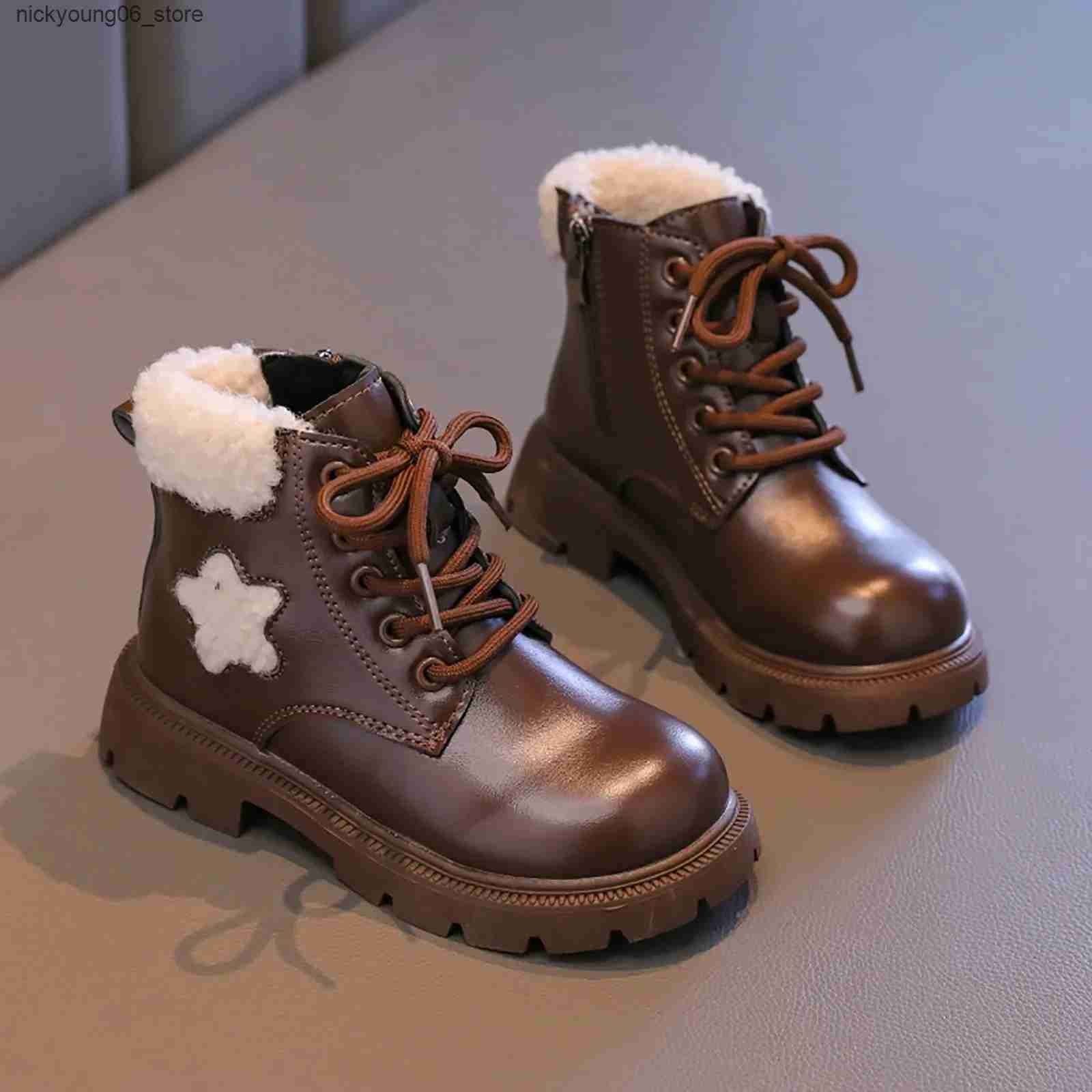 Boots Childrens Winter Warm Non-Slip Boots Girls Ankle Boots Low Block Heel Booties Childrens Shoes Kids Boys Girls Boots Botas L240910