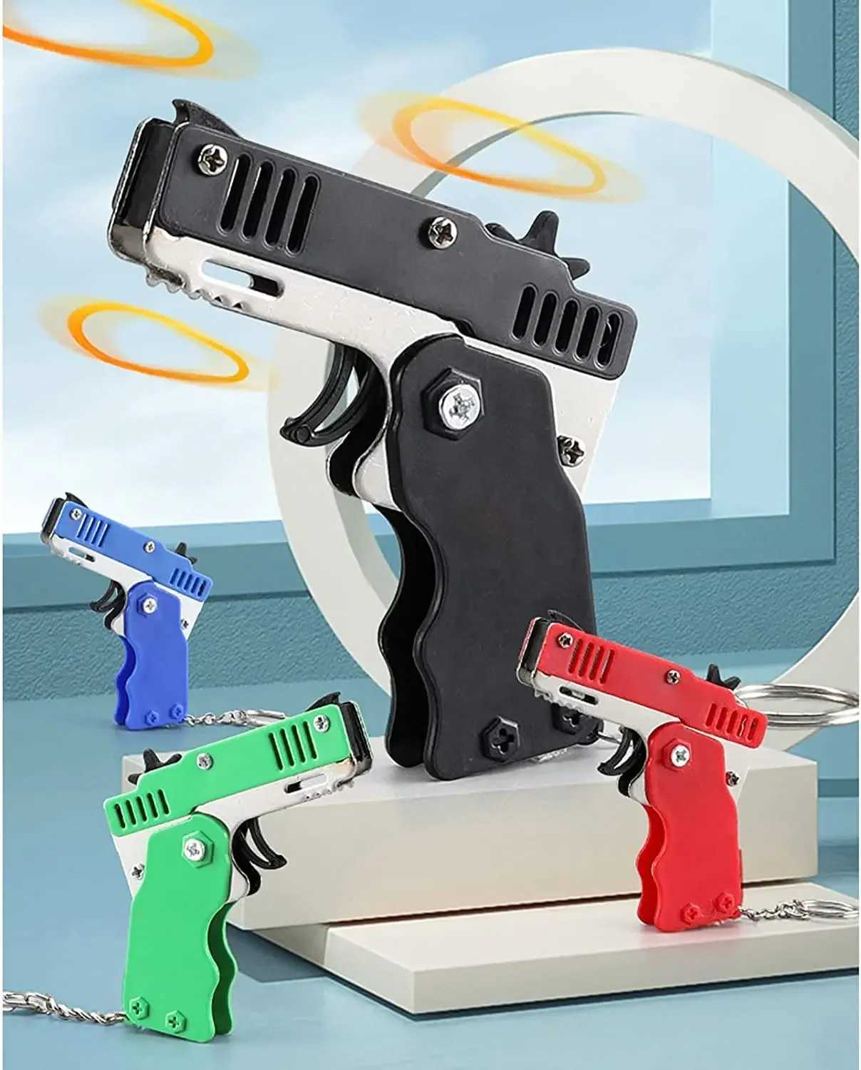 1PCS keychain gun 60 rubber bands rubber band gun Shooting Pistol Alloy Kid Outdoor Party metal gun gift boyfriend Gift FunnyX241008