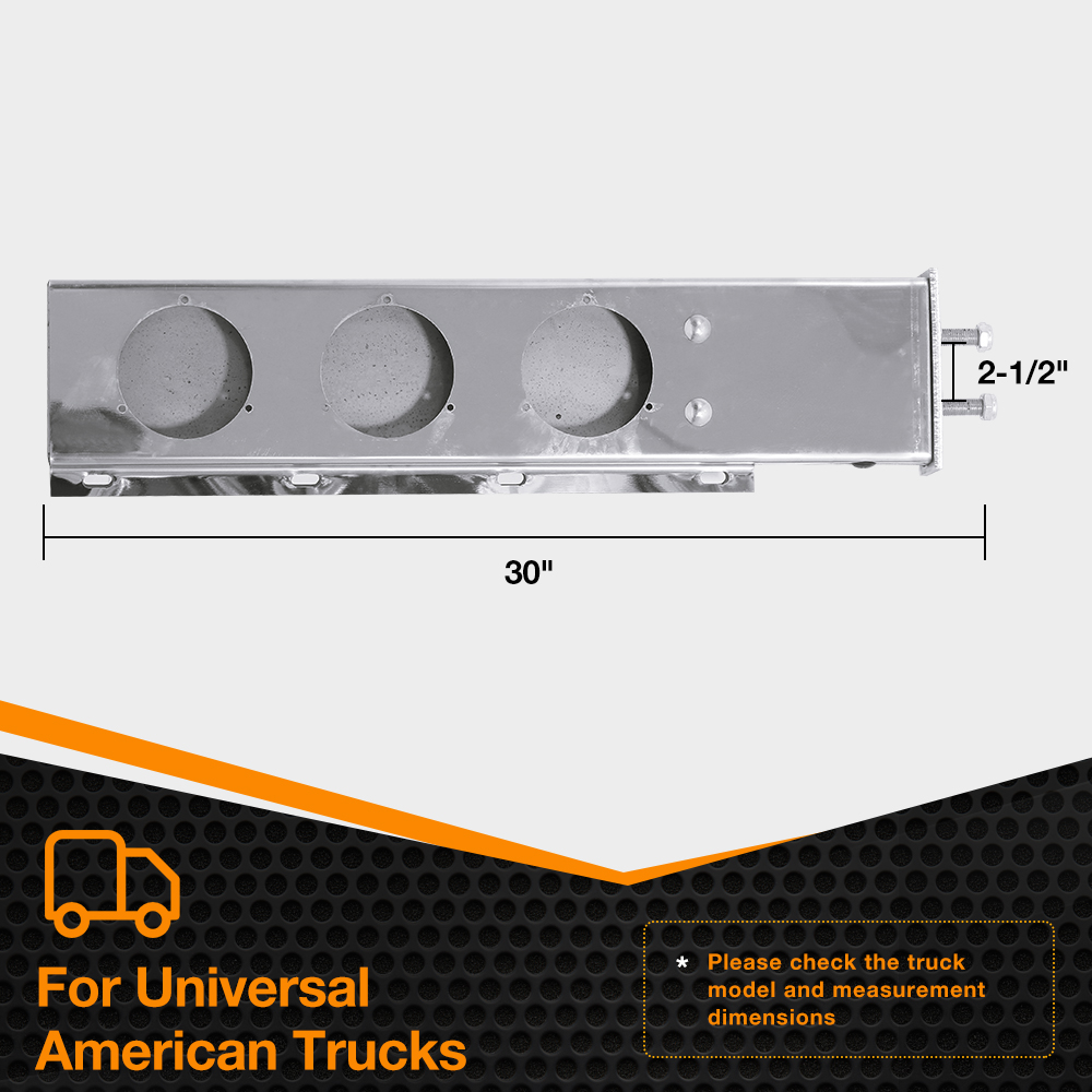 Stainless Steel Straight Spring Loaded Mud Flap Hanger Bracket Mudflap Holder Set 2.5" Bolt Spacing 30" Length with 4" Light Cutouts fi