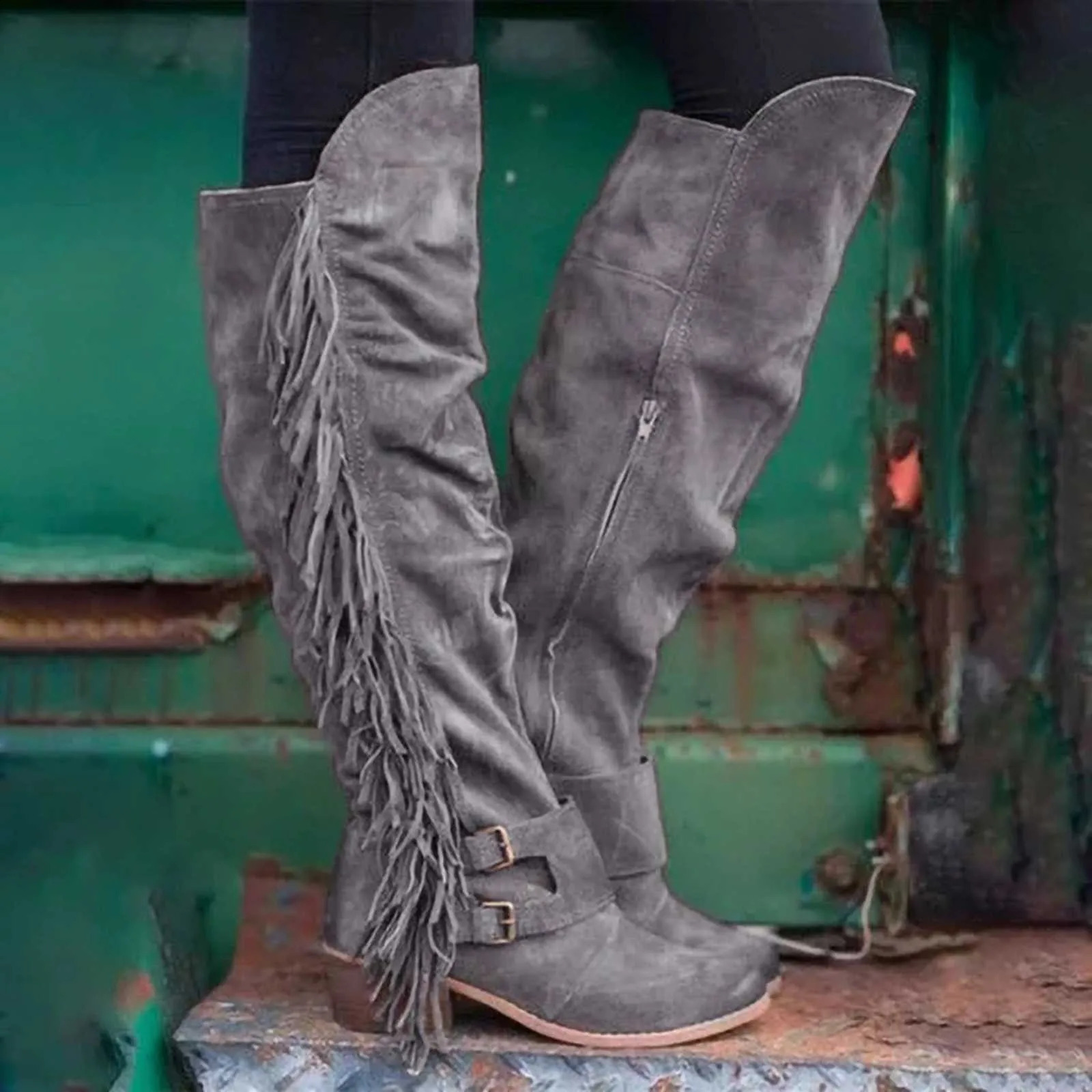 Womens mid calf boots womens knee above long boots edge Western cowboy boots Pointed heels lace heels womens high boots 241007