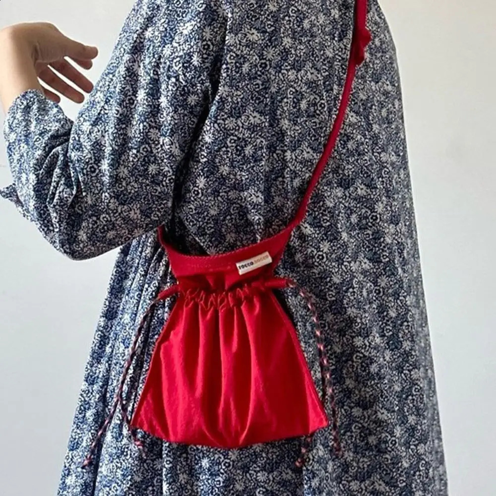 Nylon drawstring bag redblackblue messenger shoulder cross body mobile phone travel storage 241008