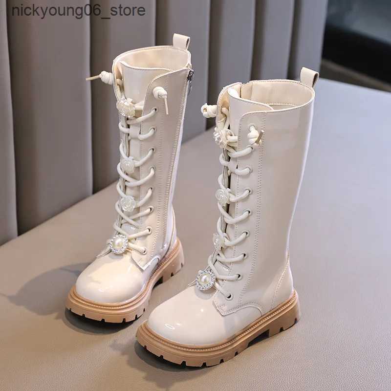Boots Spring and Autumn New 2024 Versatile Breatheable Sweet Girls Casual High Boots Elegant Princess Boots Drop Shipping Fashion Kids L240910