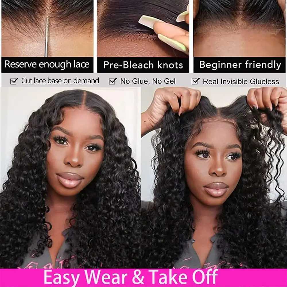 Glueless 5x5 Ready to Wear Deep Wave HD Lace Clousure Wig Human Hair Pre Plucked 6x4 Curly Brazilian Transparent Lace Front WigsXJ241008