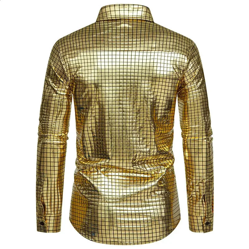 Mens gold long sleeved plain shirt loose and comfortable with small stretch top mens wedding banquet bar KTV dress shirt 241007