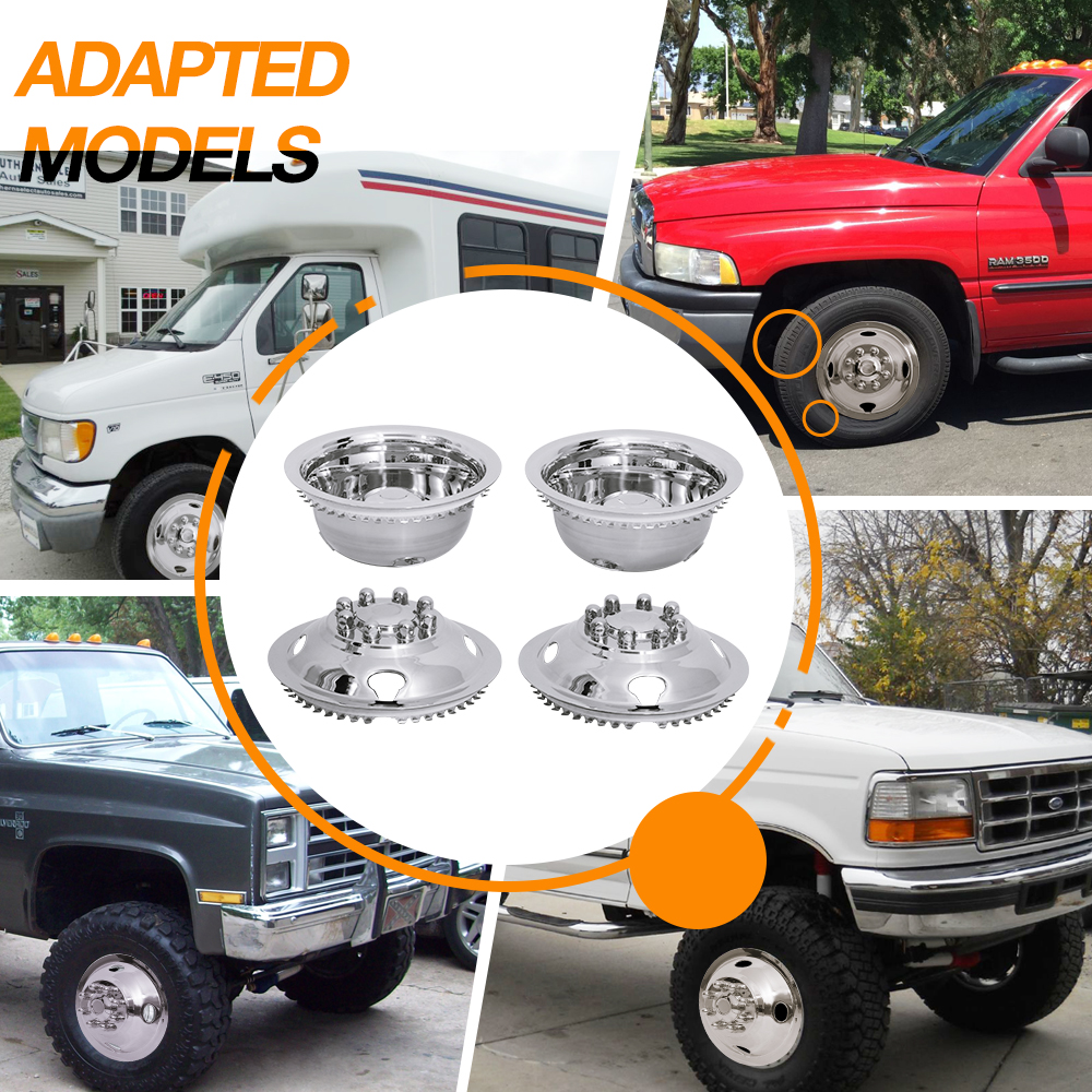 16 inch Wheel Simulator Kit, 8 Lug, Snap On, Stainless Steel Dually wheel cover Kit for 1974-2000 Chevy GMC 3500, 1974-1998 Ford F350, 2008-2021 E350/