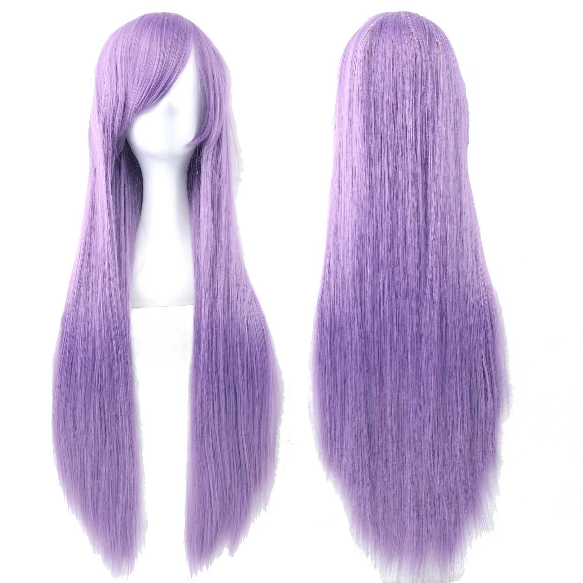 80cm Long Synthetic Hair Women Blue Wig Burgundy Gray Straight Party Hair Cosplay Wigs False Hair Green WigsXJ241008