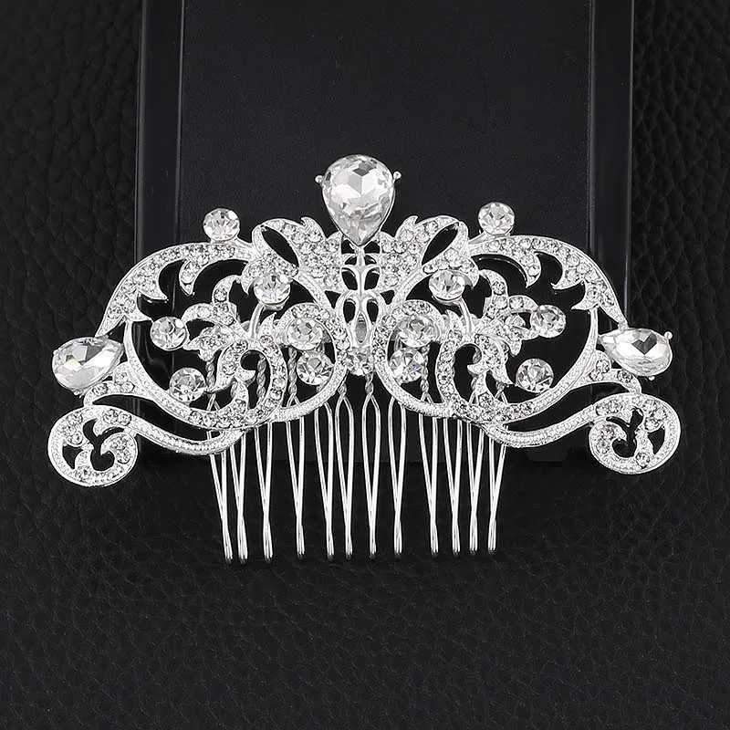 BLIJRY Trendy Bridal Hair Accessories Silver Diamond Crystal Bridal Headwear Flower Wedding Hair Comb Womens Hair Jewelry W241007
