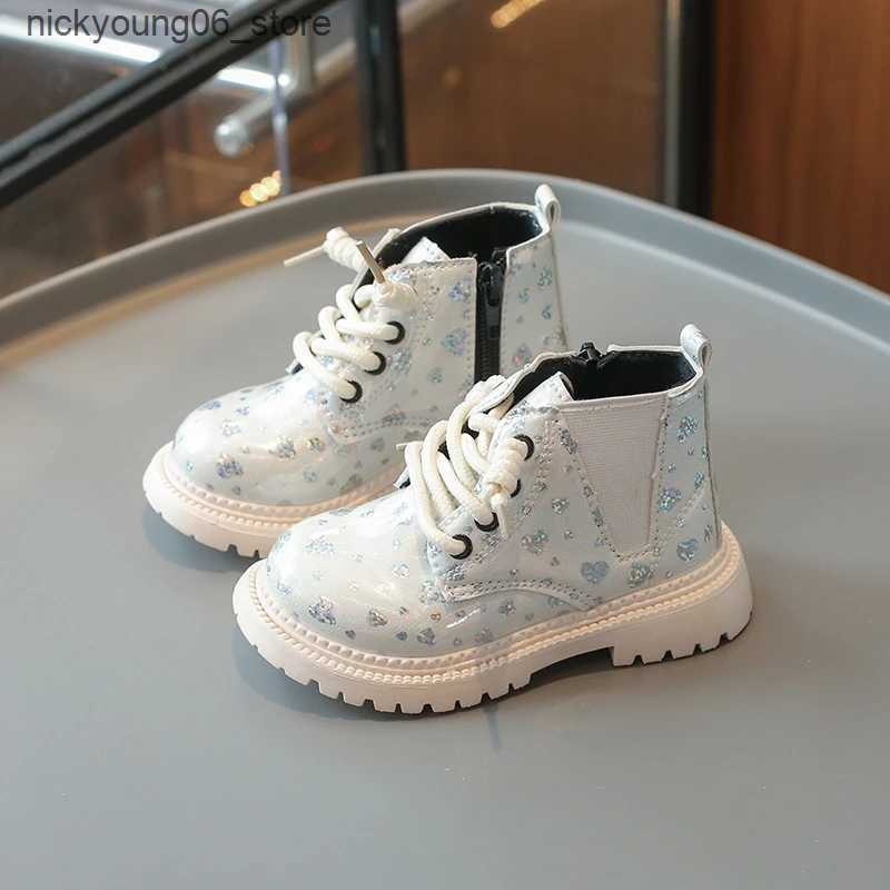 Boots Spring Autumn Childrens Boot Glossy PU Girls Princess Leather Boots Round-toe Versatile Kids Causal Ankle Boots Side Zipper New L240910