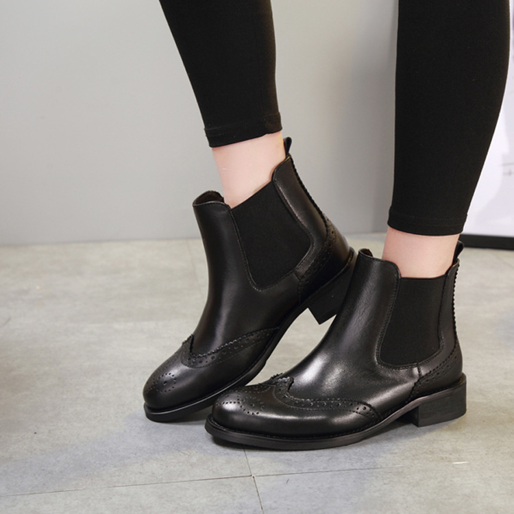 Genuine leather Martin boots female British style autumn and winter padded bare boots retro Brock short boots Chelsea boots female