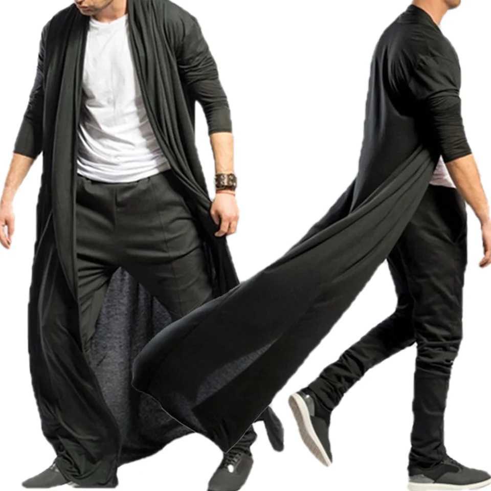Mens solid color long sleeved open top thin open front trench coat autumn casual coat W241007