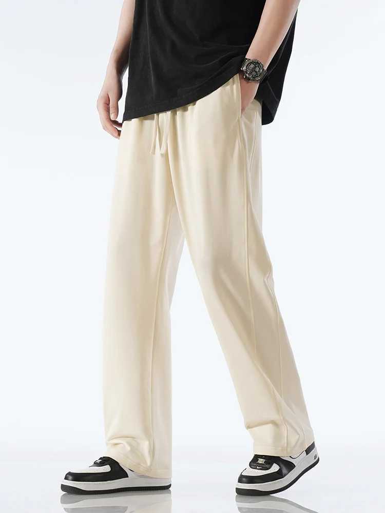 Summer Track Pants Men Light Thin Breathable Cotton Straight Sweatpants Drawstring Solid Color Sportswear Loose Home TrousersX241008
