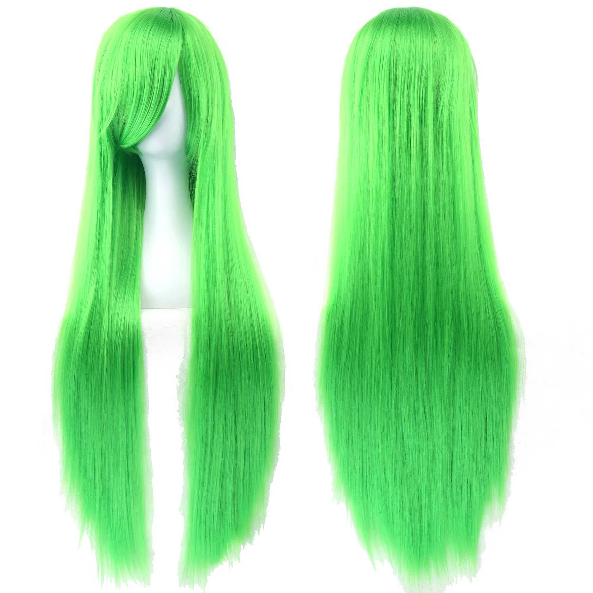 80cm Long Synthetic Hair Women Blue Wig Burgundy Gray Straight Party Hair Cosplay Wigs False Hair Green WigsXJ241008