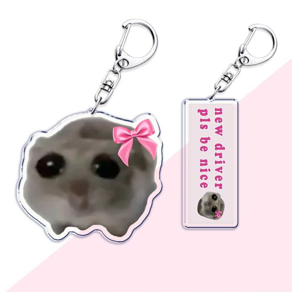 Fun Meme Im Just A Girl Sad Hamster Key Chain Keychains Ring for Accessories Bag Funny Pendant Keyring Jewelry Fans GiftsX241008
