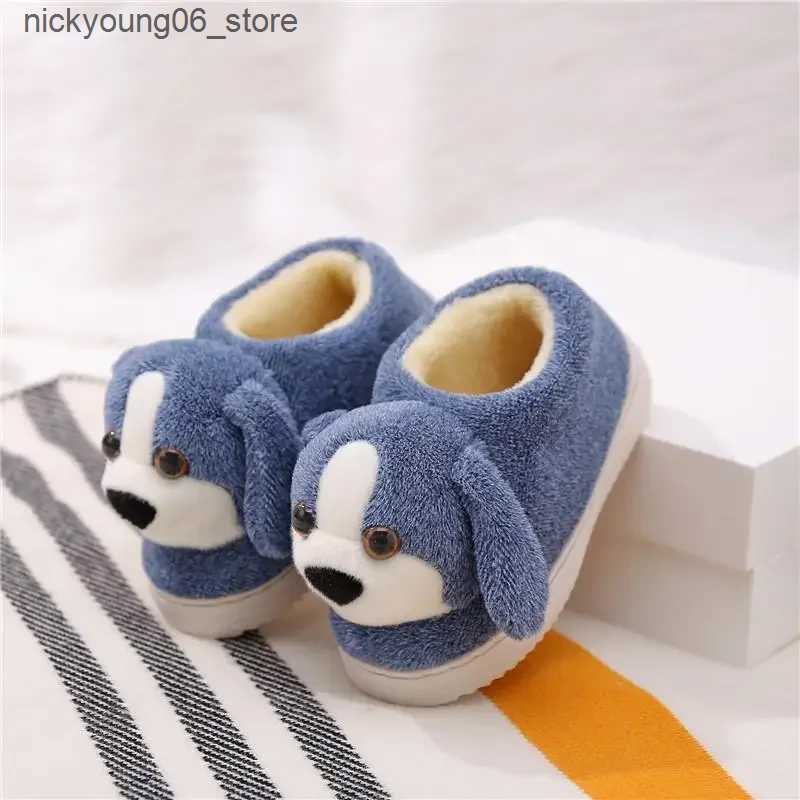 Boots Cartoon Dog Home Slippers for Girls Boys Lighted High Top Cotton Shoes Indoor Soft Non-slip Winter Boots Warm Plush Kids Shoes L240910
