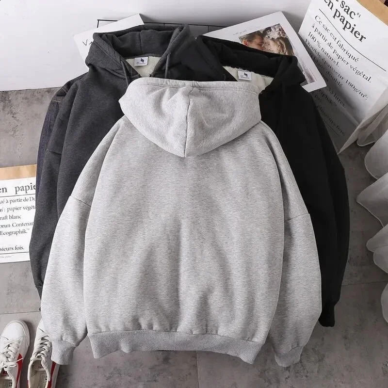 GIDYQ Winter Warm Jacket Womens Fashion Hoodie Casual Loose Zipper Korean Oversized BF Student Full Match Parkas Grey 241007