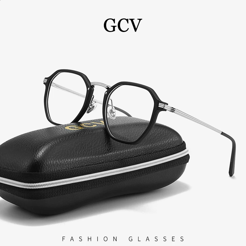 GCV unisex square minimalist fashionable acrylic metal eyeglass frame anti blue glasses 240929