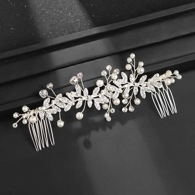 Wedding pearl leaf crystal hair comb with headwear suitable for women brides queens parties weddings bridal hair accessories jewelry W241007