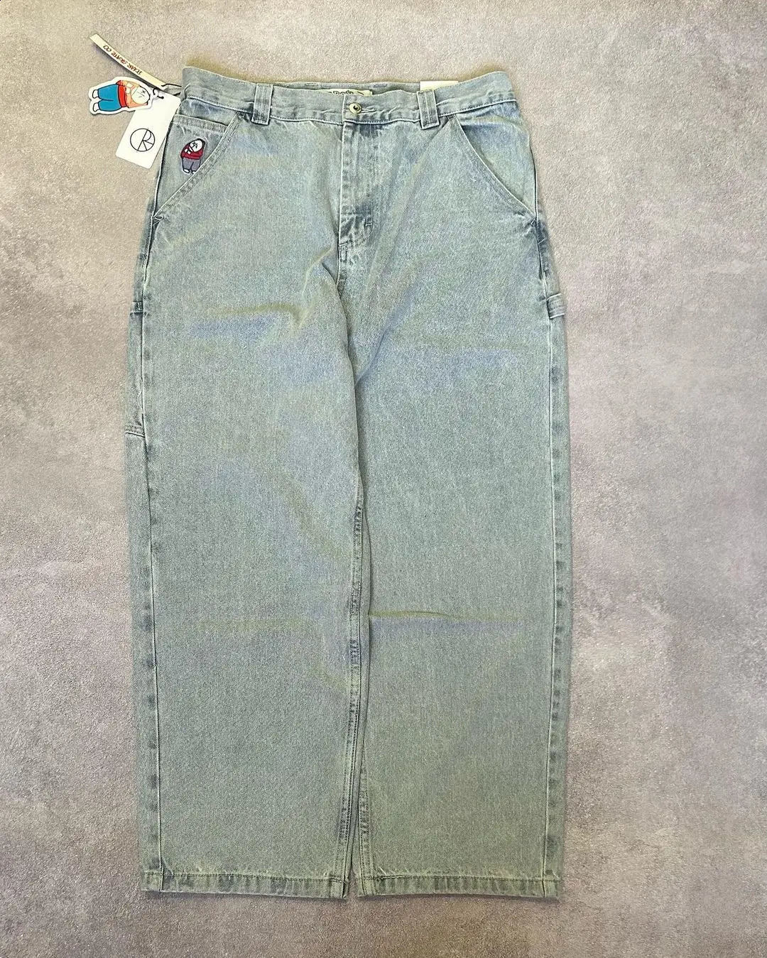 Hip Hop Big Boy Jeans Y2K Japanese Gothic Cartoon Graphic Embroidery Retro Blue Baggy Mens High Waist Wide Trouser 241007