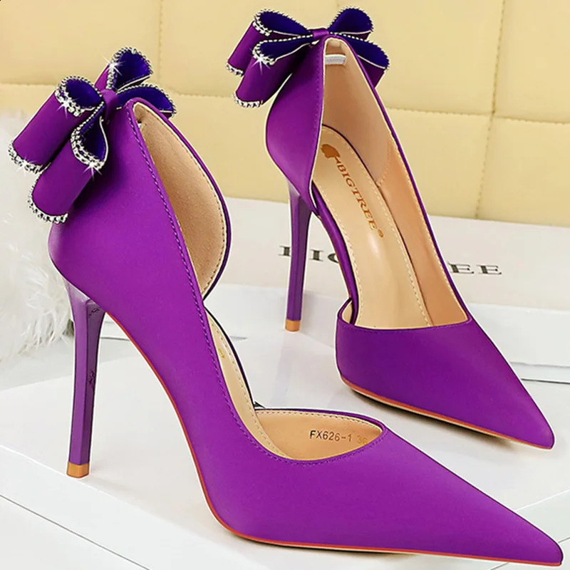 Womens 10.5cm high boots silk pump sweet style Rhine stone bow super high boots womens fetish wedding bride pink blue shoes 240925