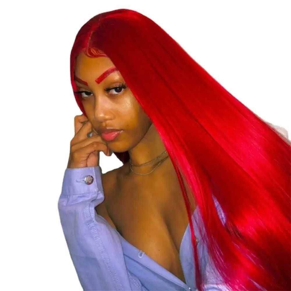 Red Synthetic Wig In The Waist Length Straight Hair Chemical Fiber Wig Women Daily Cosplay Heat-Resistant Full Head SetXJ241008