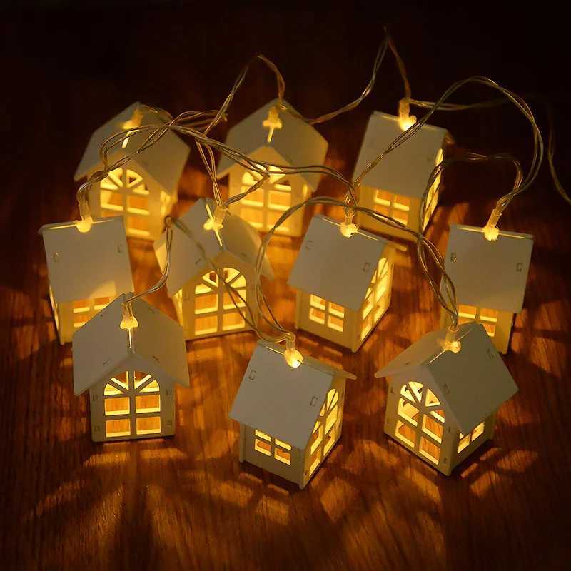 2M 10LED Wooden House Fairy String Christmas Tree Hanging Garden New Year Home Light Decoration 2025 W241008
