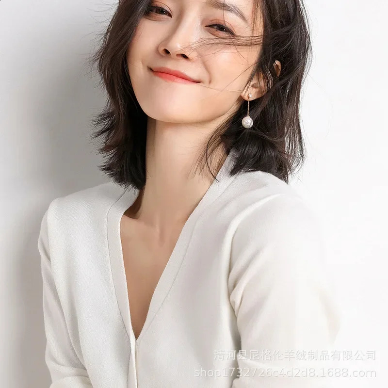 Cardigan 2024 Autumn Single Breasted Vneck Knitted Sweater Fashion Short Knitwear Solid Blue Green Pink Womens Jumpers 240924