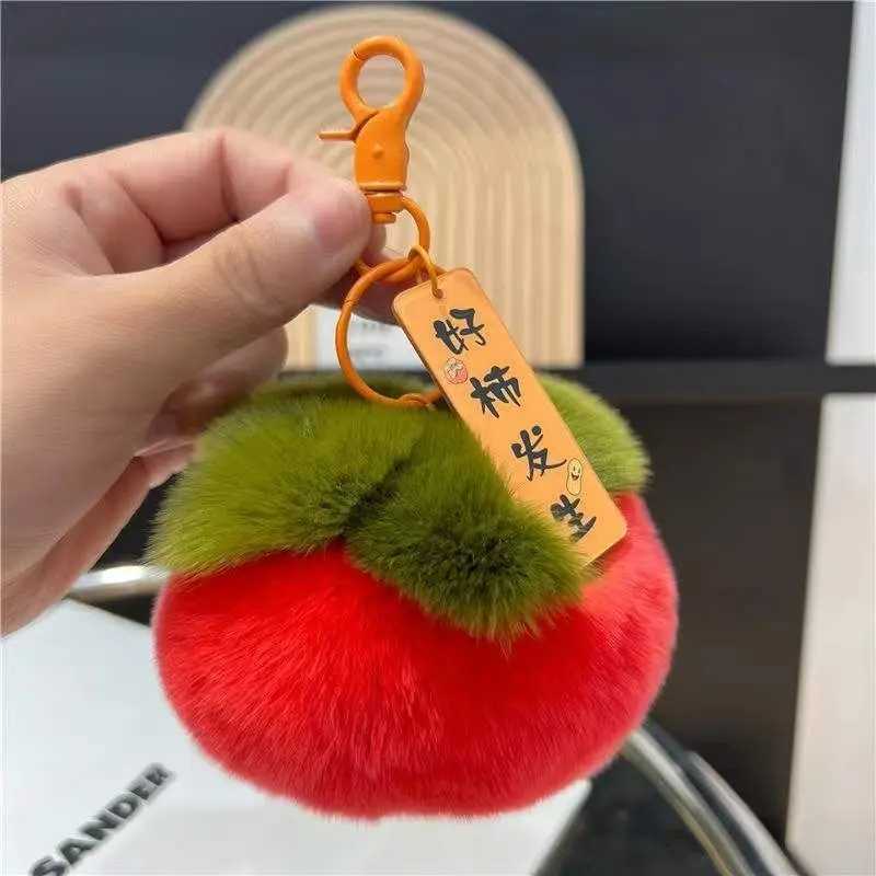 2024 Real Rabbit Hair Mini Cute Small Persimmon Keychains Women Plush Rex Rabbit Fur Car Key Chain Bag Decoration Pendant GiftX241008