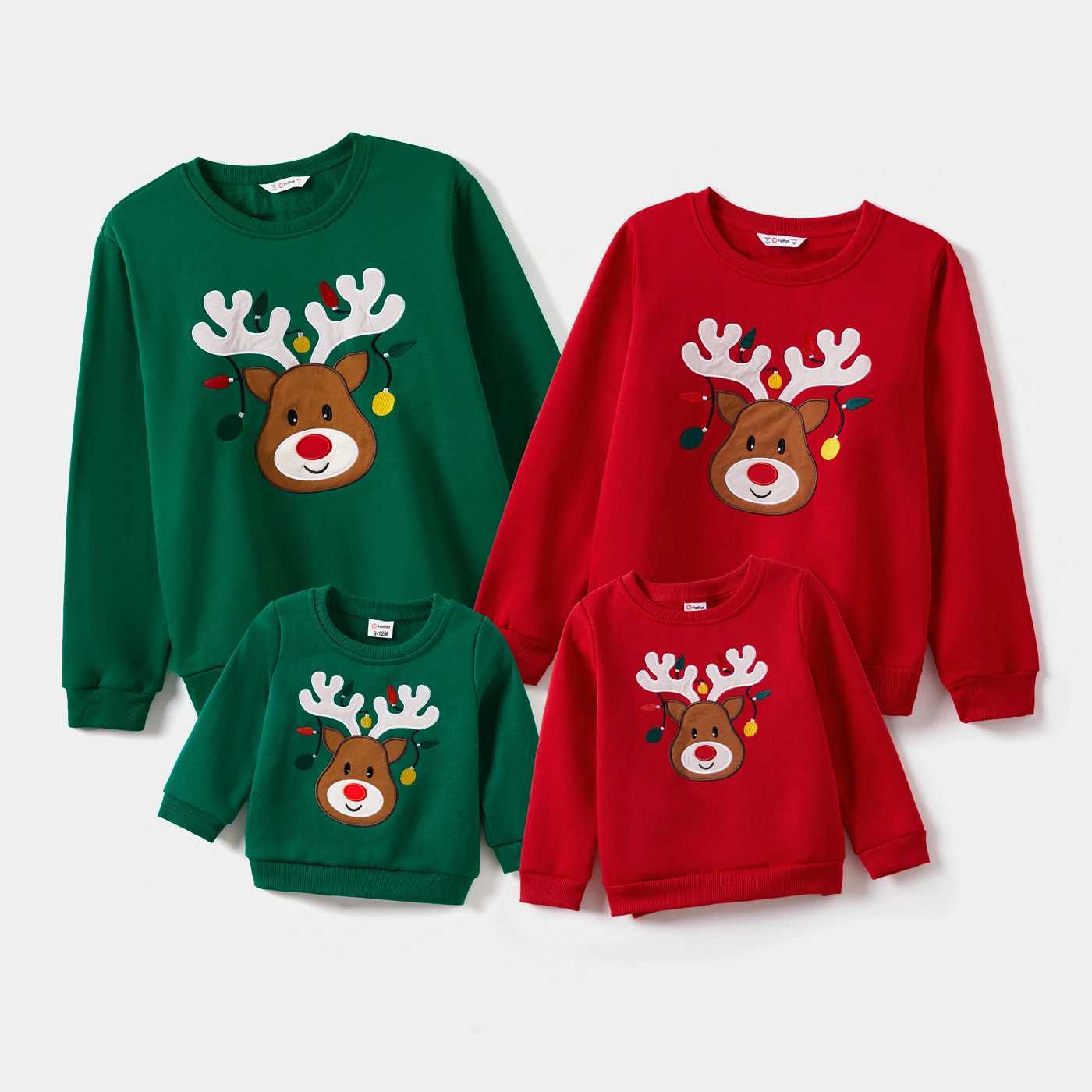 Christmas Deer Embroidered Long Sleeve Family Match Sweatshirt W241008