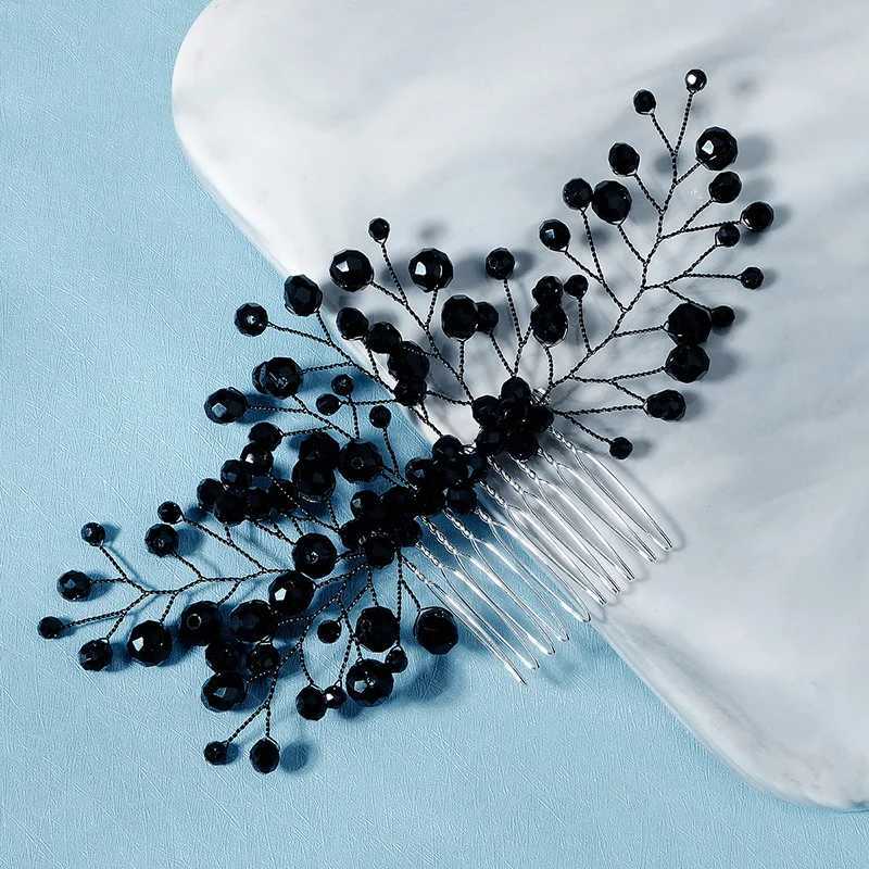 Simple Black Crystal Female Hair Comb Bridal Hair Accessories Wedding Hair Jewelry Bridal Hair Decoration W241007