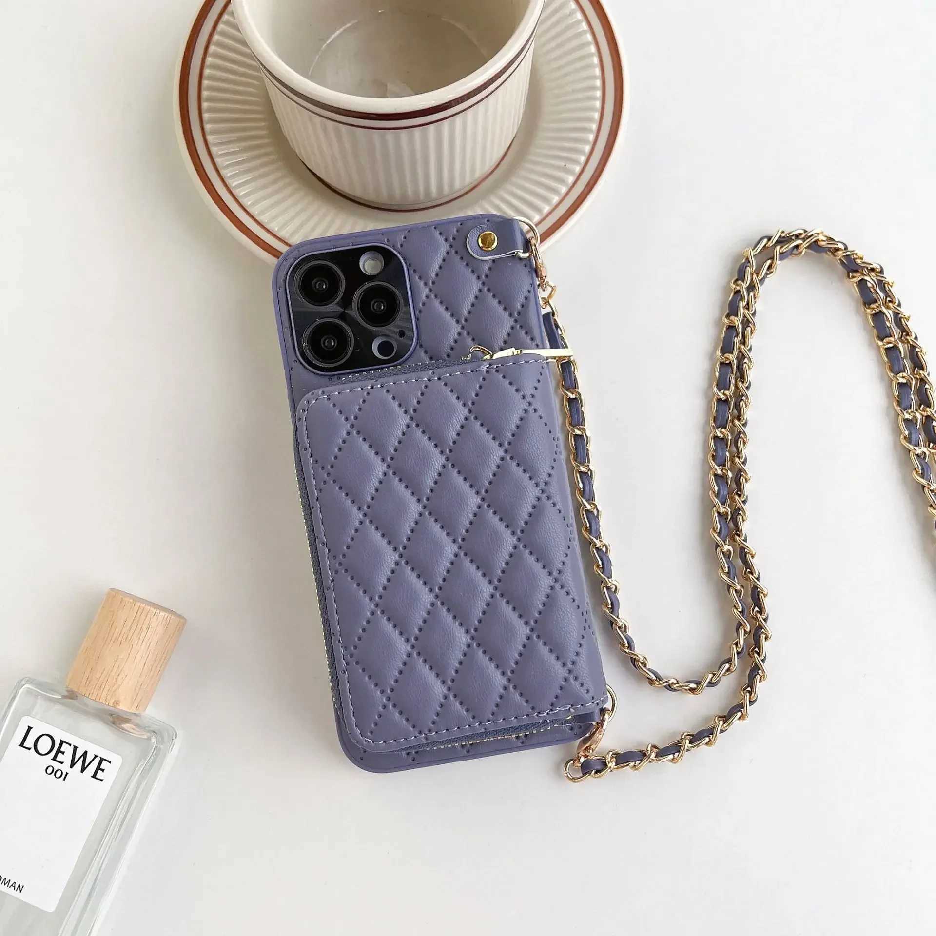 Luxury Case Crossbody Tether Phone Case Suitable for iPhone 16 15 14 13 12 11 Pro Max Zipper Wallet Card Slot Bracket Chain PU Leather Cover Z241008