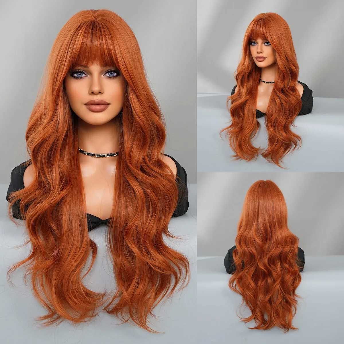 New fashion wig female long curly hair orange big wave synthetic fiber high temperature silk wig full head coverXJ241008