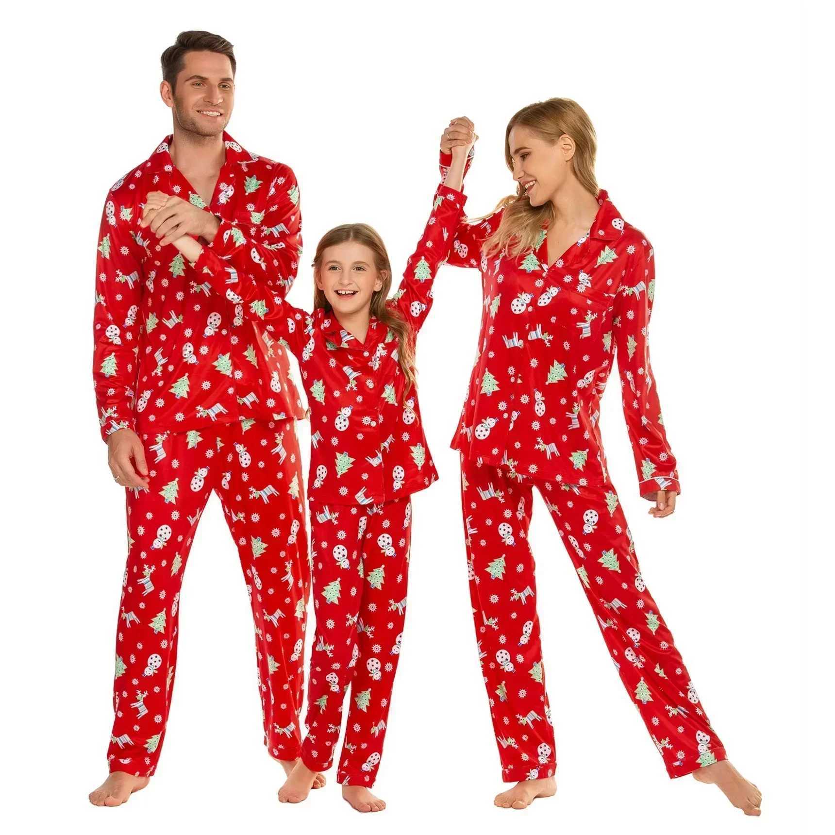2024 New Family Christmas Matching Set Full Set Printed Adult and Childrens Pajama Set Button Up Shirt+Pants 2-piece Set Pajama W241008