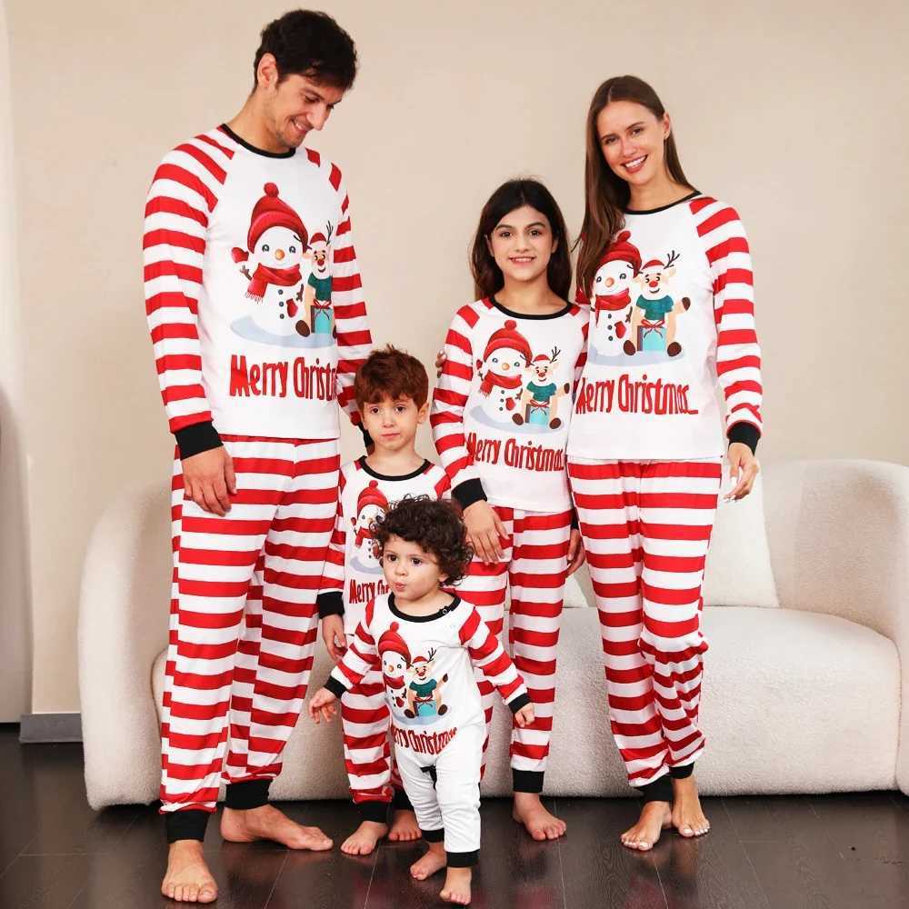 Striped cartoon printed family Christmas pajamas set matching set for parents and children soft and warm 2-piece set cute baby Pjs Christmas appearanc