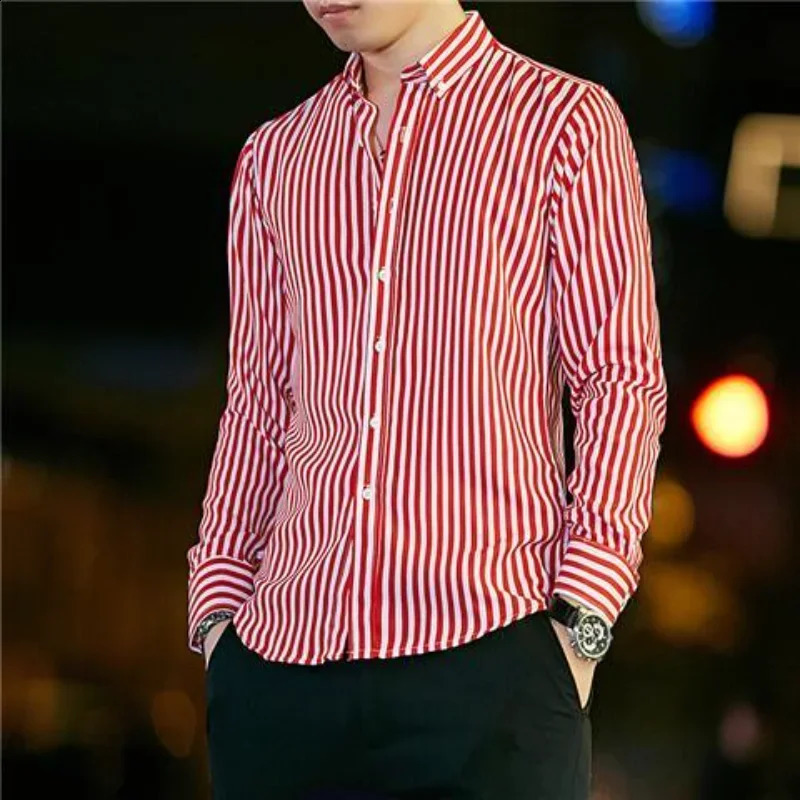 Striped mens shirt and business mens shirt white regular original Korean style fashionable sleeves slim fit 241007