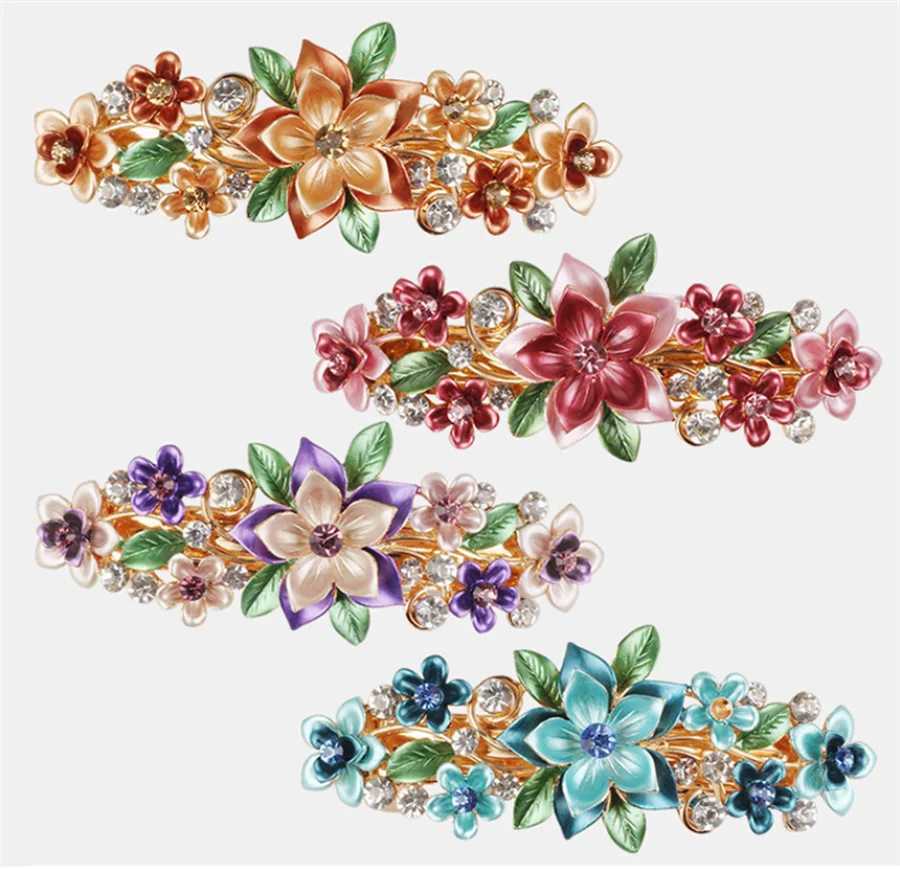 High end Korean butterfly flower spring clip hair clip womens fashion metal drip oil half tie hair clip top hair clip W241007