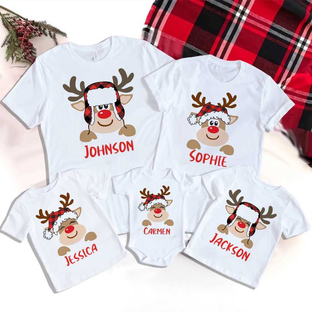 Personalized Christmas Family Matching Clothing Customized Deer and Mother Father Childrens T-shirt Christmas Family Clothing Top T-shirt W241008