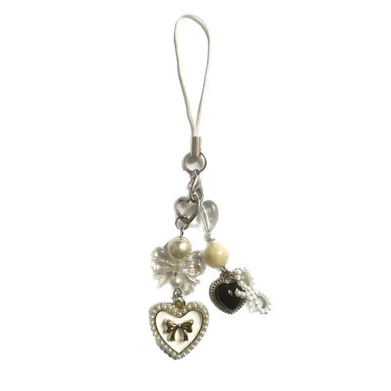 Handmade Lily of the Valley Beaded Phone Chain Bowknot Heart Lolita Fairy Tale Fairy Core KeychainX241008