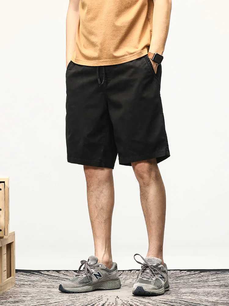 Summer casual shorts mens stretch cotton brushed solid workwear straight cargo shorts mens loose Bermuda shortsW240713
