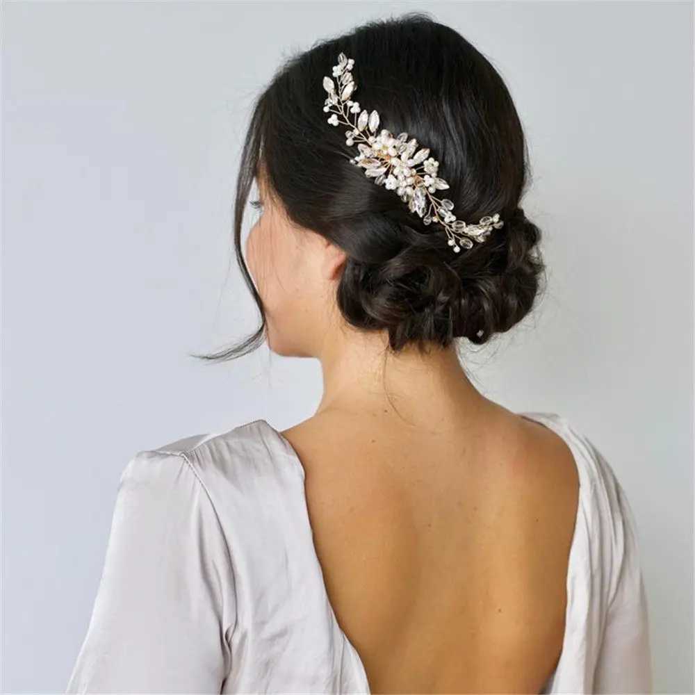 Crystal wedding bridal hair jewelry suitable for parties handmade headwear for women pearls crystal hair combs hair accessories W241007