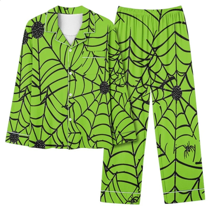 Autumn pajama set for womens Halloween bat print long sleeved elastic waist loose pants twopiece clothing 241008