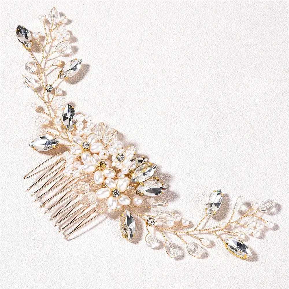 Crystal wedding bridal hair jewelry suitable for parties handmade headwear for women pearls crystal hair combs hair accessories W241007