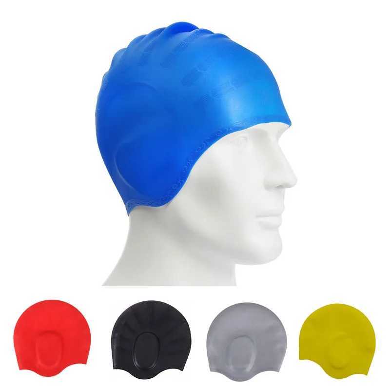 Adult swimming cap silicone earmuffs diving cap mens large swimming cap womens swimming equipment wholesale CL241009
