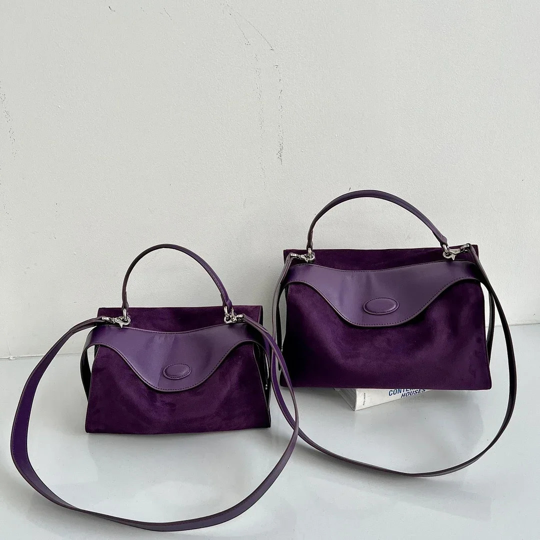 Large Lavender Purple Smooth Velvet Wide Shoulder Strap Womens Shoulder Bag High Quality Winter Suede Leather Womens Handbag 241008